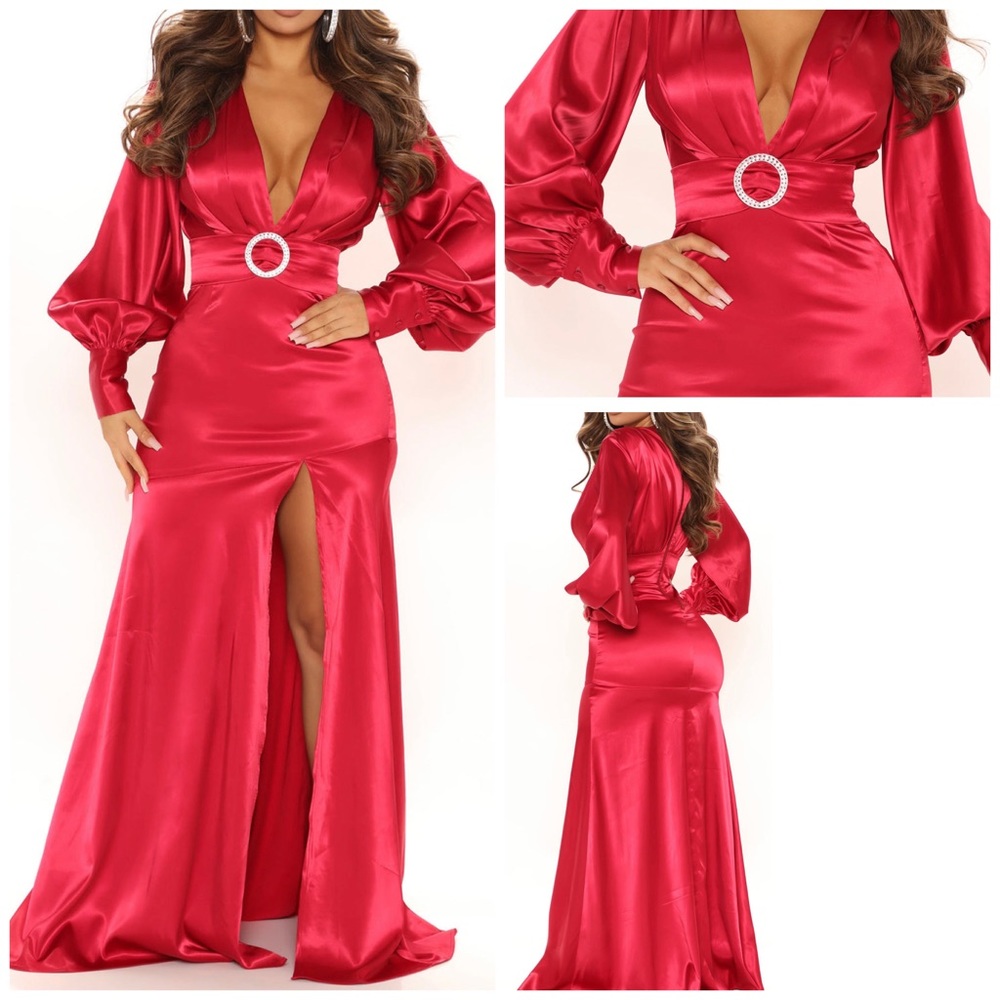 Wine Satin Maxi Dress